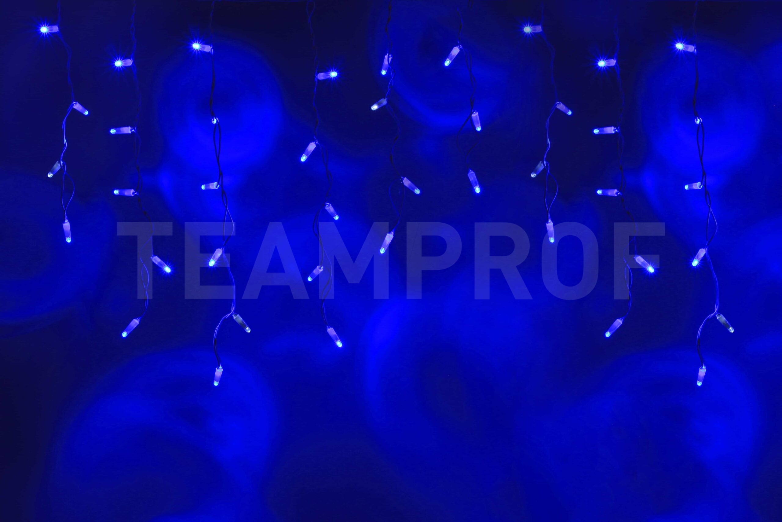 Светодиодная бахрома TEAMProf, 3*0.6 м, влагозащитный колпачок, мерцающая, синяя, белый провод TPF-i3*0.6F-CW/B