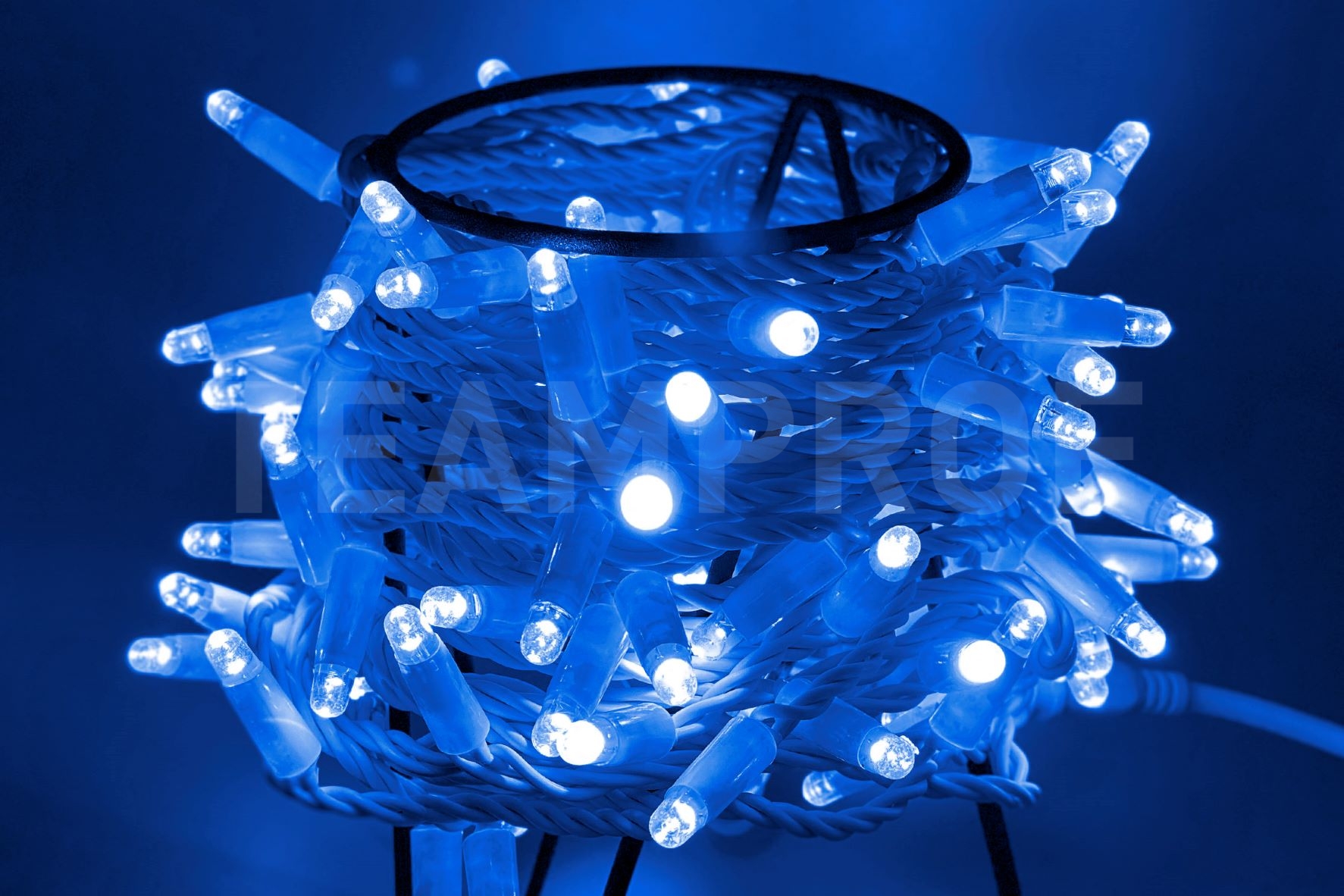 Светодиодная гирлянда TeamProf 10 м, 100 LED, 24В, соединяемая, влагозащитный колпачок, синяя, белый провод TPF-S10C-24V-CW/B
