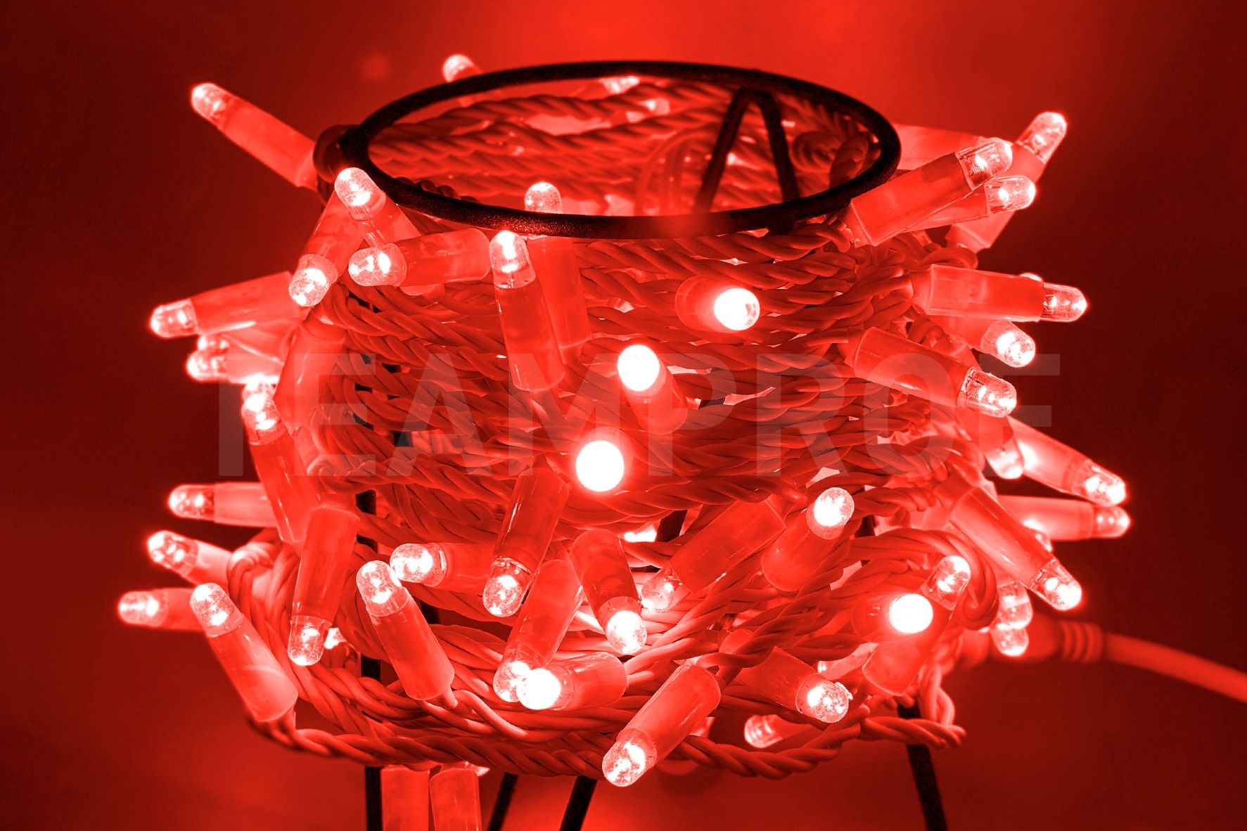 Светодиодная гирлянда TeamProf 10 м, 100 LED, 24В, соединяемая, влагозащитный колпачок, красная, белый провод TPF-S10C-24V-CW/R