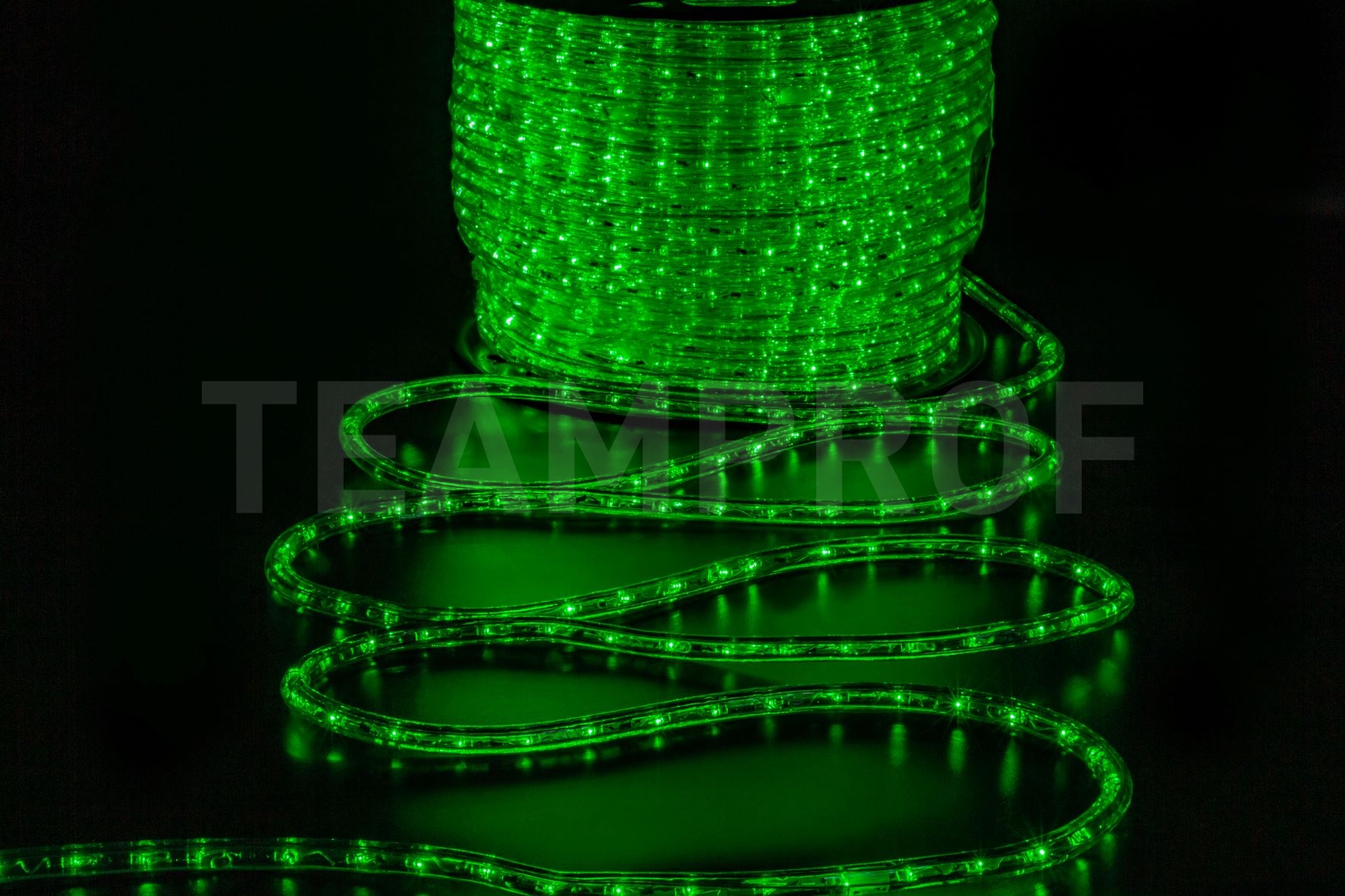 Светодиодный дюралайт TeamProf, 2-х проводной, зелёный, кратность резки 1 метр, диаметр 13 мм, 220 В, 100 м TPF-DL-2WH-100-240-G