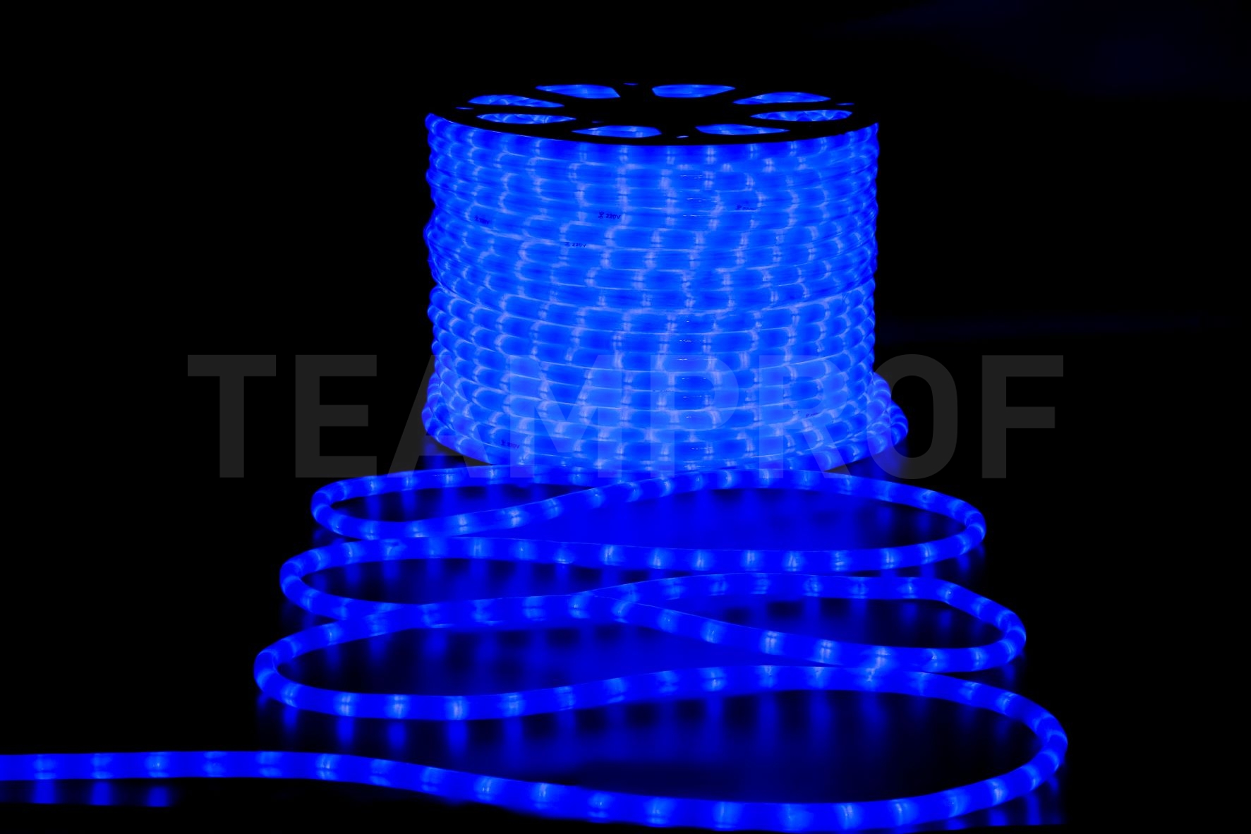 Светодиодный дюралайт TeamProf, 2-х проводной, матовый синий, кратность резки 1 метр, диаметр 13 мм, 220 В, 100 м TPF-DL-2WHM-100-240-B