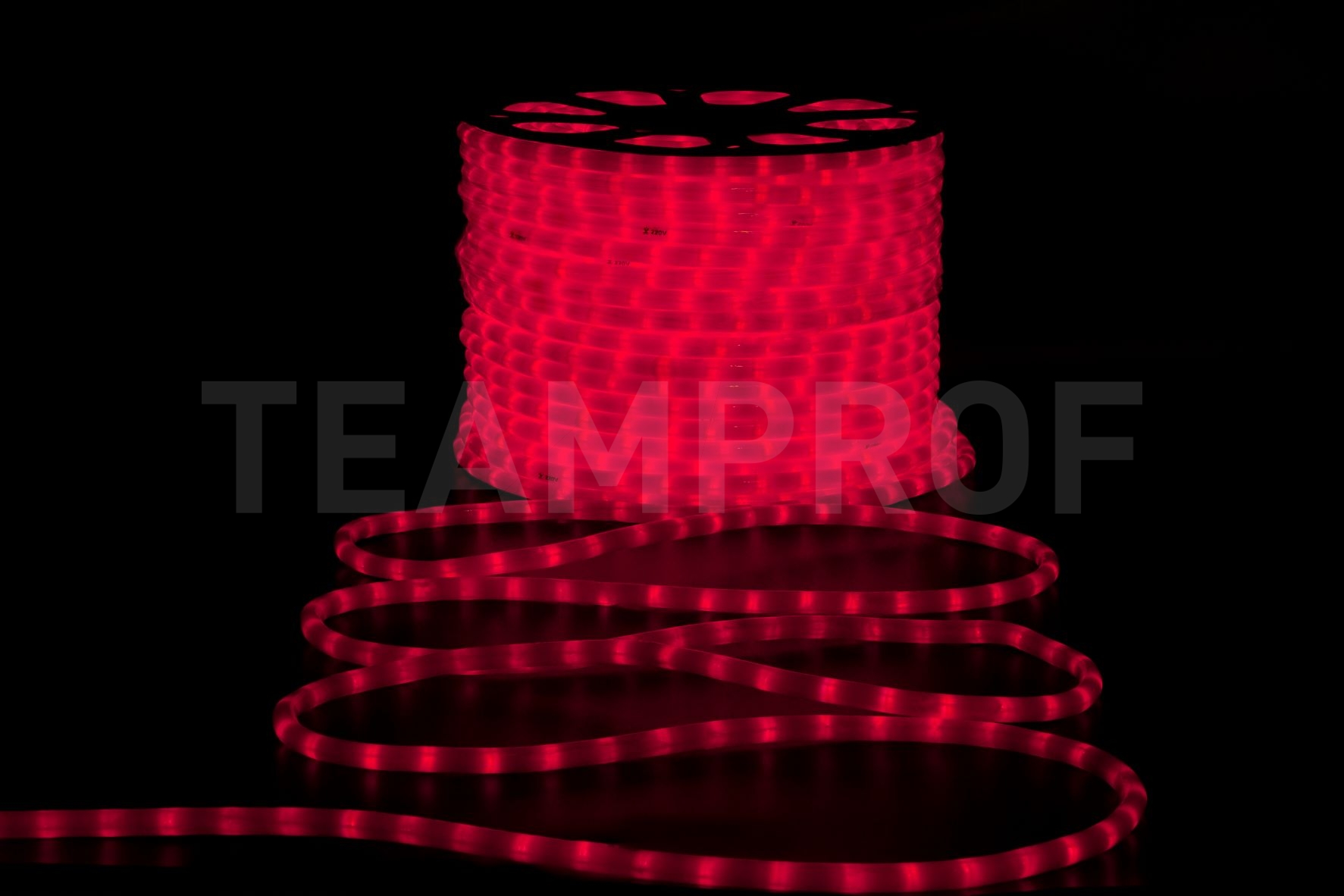 Светодиодный дюралайт TeamProf, 2-х проводной, матовый красный, кратность резки 1 метр, диаметр 13 мм, 220 В, 100 м TPF-DL-2WHM-100-240-R