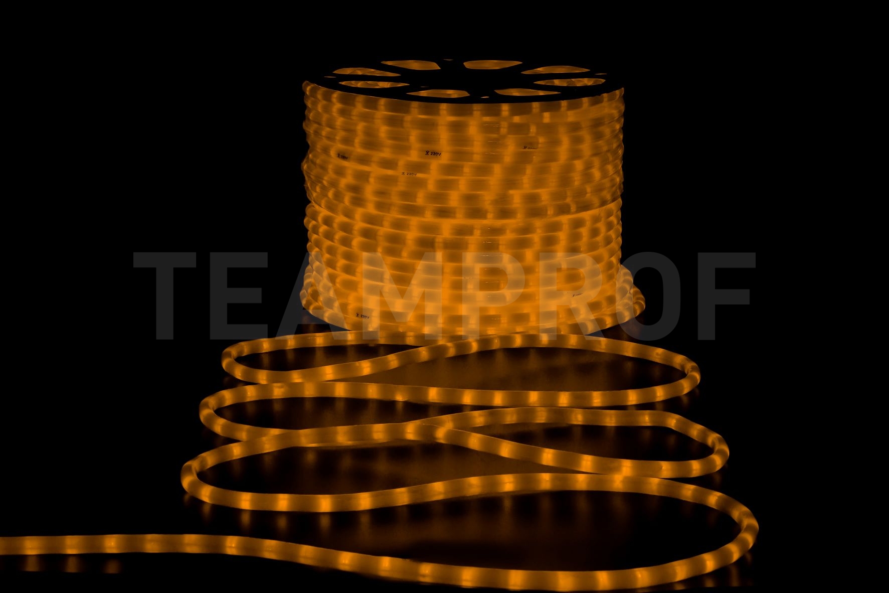 Светодиодный дюралайт TeamProf, 2-х проводной, матовый желтый, кратность резки 1 метр, диаметр 13 мм, 220 В, 100 м TPF-DL-2WHM-100-240-Y