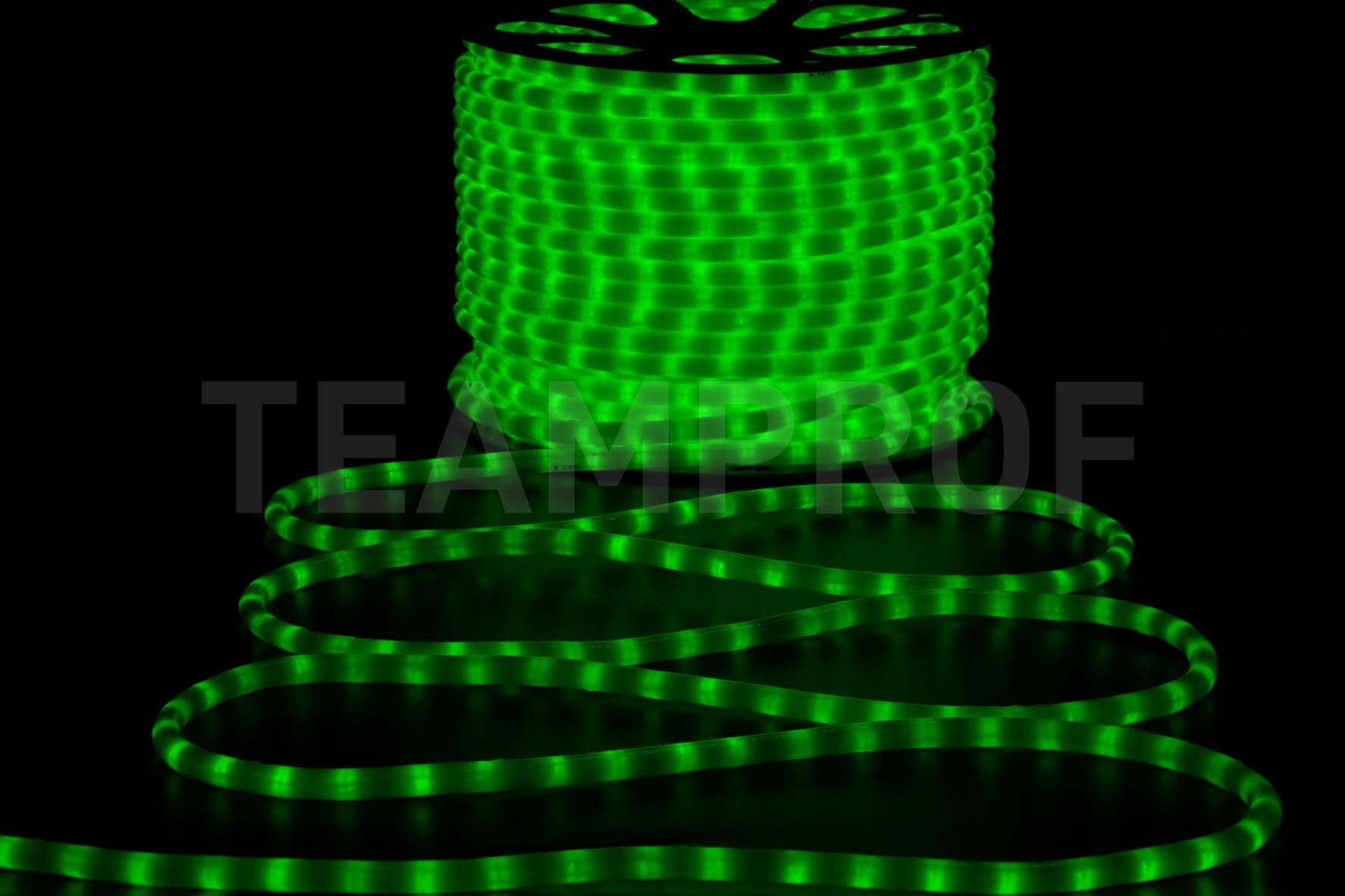 Светодиодный дюралайт TeamProf, 2-х проводной, матовый зеленый, кратность резки 1 метр, диаметр 13 мм, 220 В, 100 м TPF-DL-2WHM-100-240-G