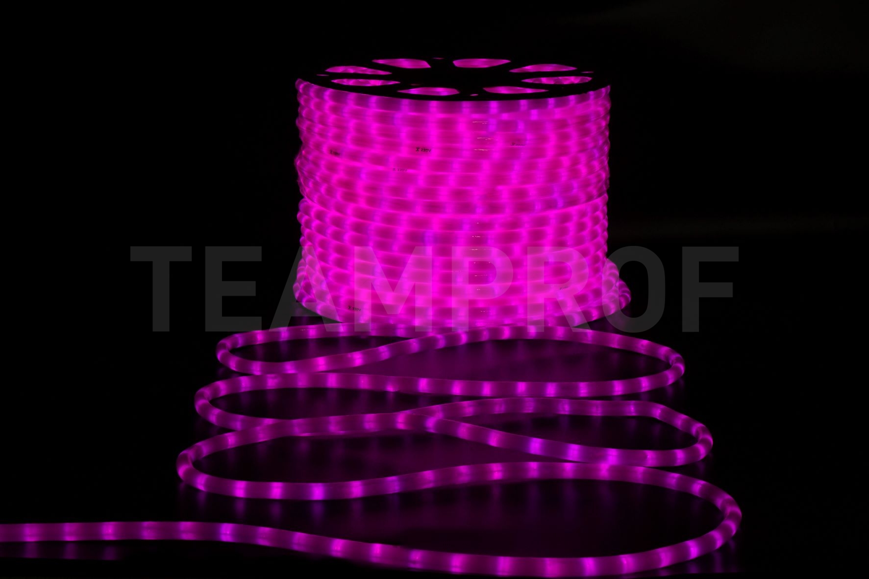 Светодиодный дюралайт TeamProf, 2-х проводной, матовый розовый, кратность резки 1 метр, диаметр 13 мм, 220 В, 100 м TPF-DL-2WHM-100-240-P