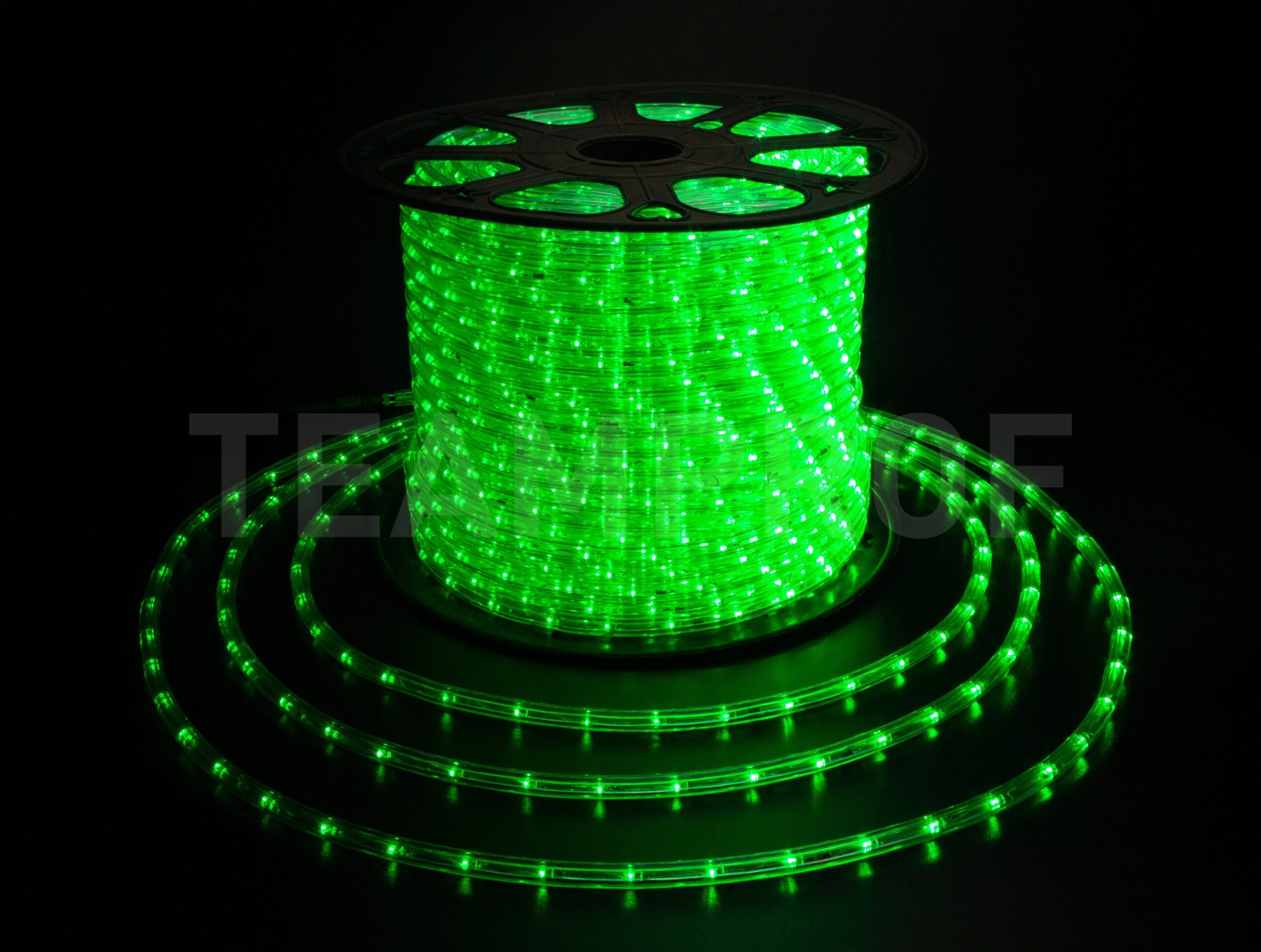 Светодиодный дюралайт TeamProf, 2-х проводной, зелёный, кратность резки 2 метра, диаметр 10 мм, 220 В, 100 м TPF-DL-2WH-100-10mm-240-G