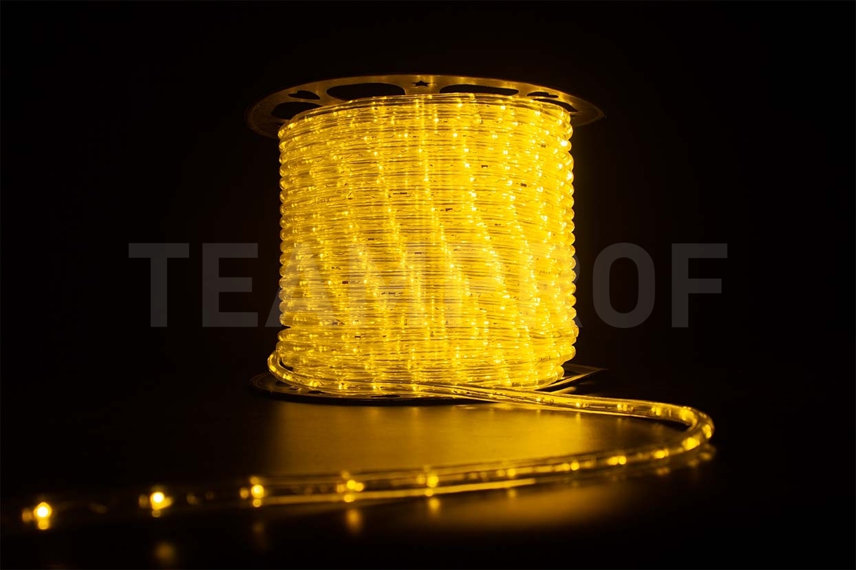 Светодиодный дюралайт TeamProf, 2-х проводной, жёлтый, кратность резки 2 метра, диаметр 10 мм, 220 В, 100 м TPF-DL-2WH-100-10mm-240-Y